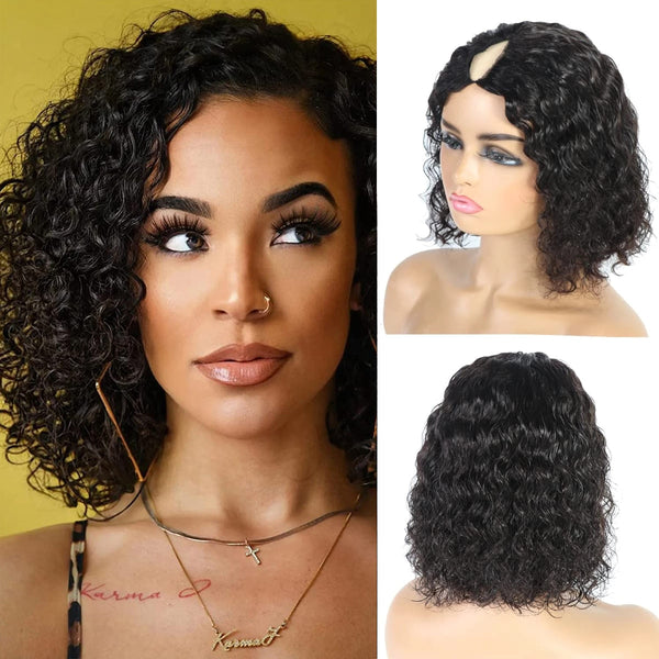 Hair Curly Wigs Short Water Wave Bob Wig Natural